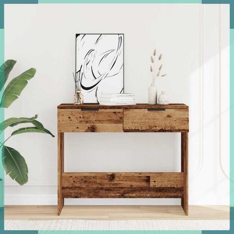 Table console - 856945 - vieux bois - 90 x 36 x 75 cm - bois d'ingénierie (1/5)
