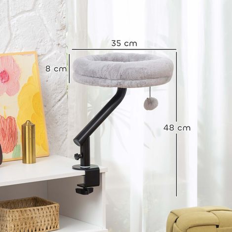 Lit de bureau pour chat. avec rotation à 360°. hauteur réglable. coussin amovible et lavable en machine. pour chats de moins de 6 kg. idéal pour la maison ou le bureau. gris. (1/5)