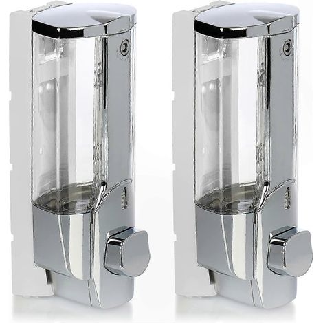 Distributeur de gel douche et shampoing chromé - Lot de 2 distributeurs de savon muraux rechargeables pour salle de bain (1/5)