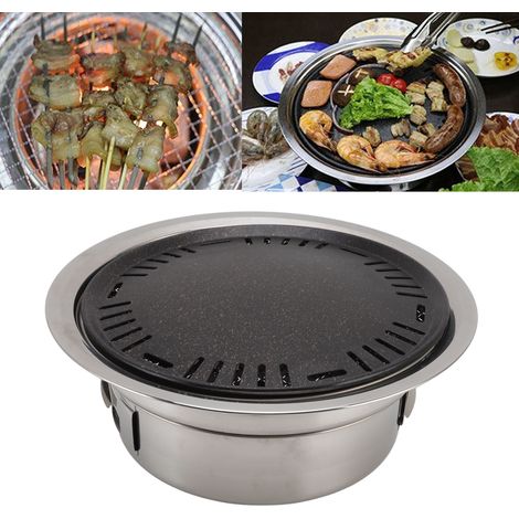 Barbecue portable extérieur en acier inoxydable à charbon de bois, barbecue domestique, charbon de bois antiadhésif, barbecue rond à charbon de bois de style coréen. (1/5)