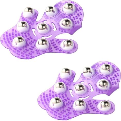 Gants de massage en forme de paume (lot de 2) avec 9 rouleaux rotatifs à 360° et billes métalliques (couleurs aléatoires). (1/5)