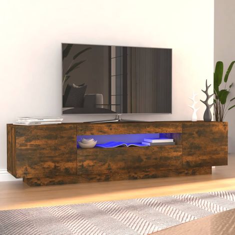 TV-Lowboard für Wohnzimmer TV Schrank TV-Möbel mit LED-Leuchten Räuchereiche 160x35x40 cm DE53545 (1/5)