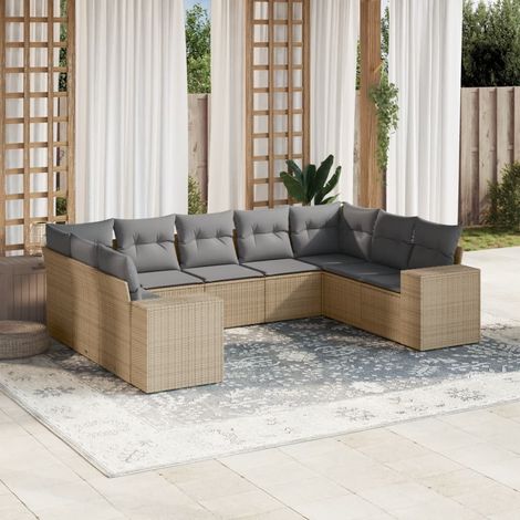 vidaXL Salon de jardin avec coussins 9 pcs beige résine tressée (1/3)