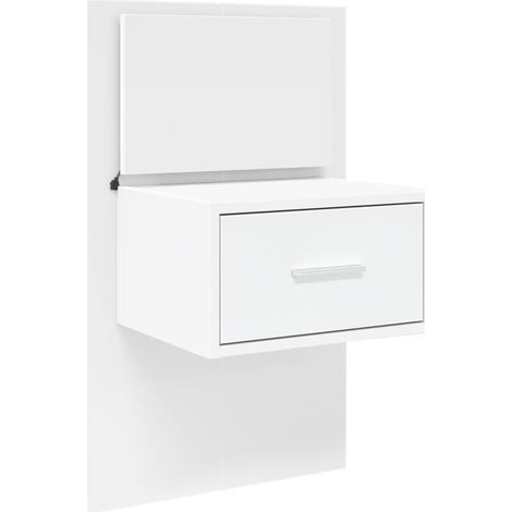 Mesita de noche de pared con luces LED y cajón 48,5 x 32,5 x 80 cm madera de ingeniería blanca DEC034162 (1/5)