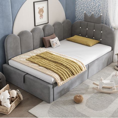 Bett Tagesbett Stauraum 90x200 Samt Grau OKMYHOME (1/5)