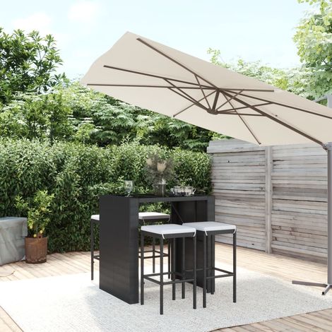 5-tlg. Gartenbar-Set mit Kissen Schwarz Poly Rattan (1/5)