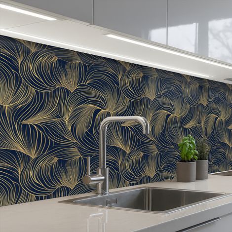 SCHIENALI CUCINA Astratto - Linee - Blu - Oro 250x80 cm (1/5)