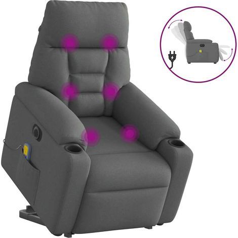 vidaXL Poltrona Alzapersona Massaggi Elettrica Grigio Scuro Tessuto (1/5)