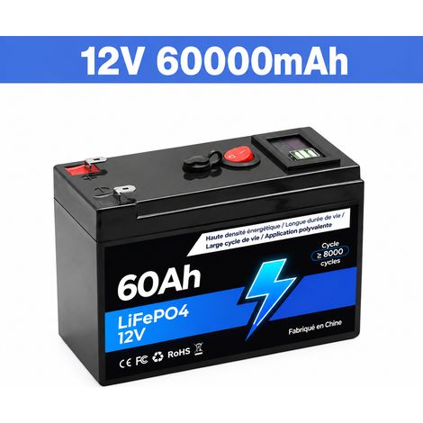 Batterie Lithium 12V 60Ah Décharge Profonde Stockage Solaire et Secours 150x64x95 mm Noir – 15 × 6,4 × 9,5 cm – Livraison gratuite (1/5)