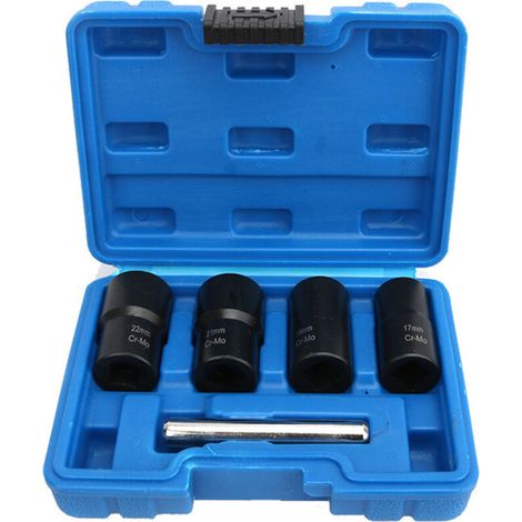 Jeu de 5 douilles torsadées, 1,27 cm extracteur de boulons endommagés pour retirer les écrous de blocage de roue 17 mm, 19 mm, 21 mm et 22 mm (1/5)