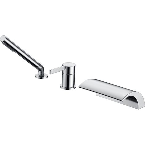 SUMERAIN Mitigeur de Baignoire Chromé avec Bec Cascade et Douchette, Mitigeur de Baignoire Trois Trous à Haut Débit, Sans Plomb (1/5)