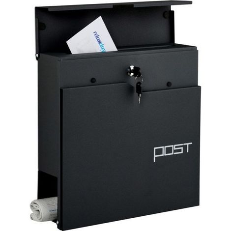 Boite Aux Lettres - Metal Poudre - 38 x 37 x 12 cm - Porte-Journaux Integre - 4 Clefs - Noir (1/5)