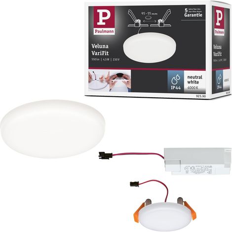Panneau lumineux encastré à LED 92390 Veluna VariFit Blanc neutre 75 mm Rond avec 1 x 4,5 W Plafonnier en plastique satiné 4000 K (550lm) (1/5)