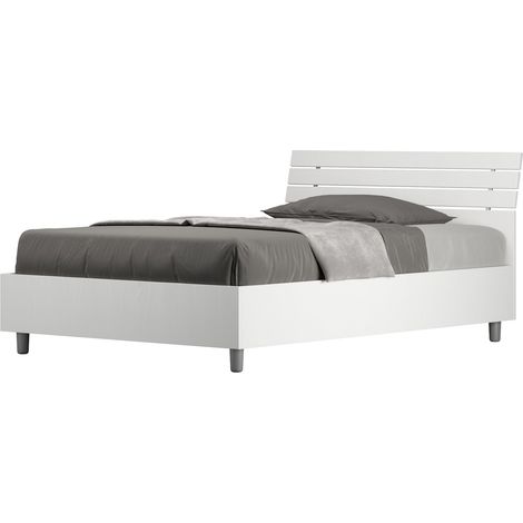 Letto 1 Piazza e Mezzo 120x190 cm con Rete e Contenitore Ankel Testata Doghe Inclinata Bianco Frassino (1/5)