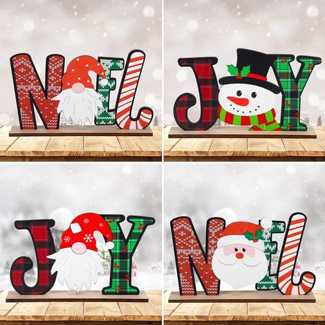 Décoration De Table De Noël En Bois - Lettres NOEL Et JOY - 4 Pièces - 10 cm x 7 cm (1/5)