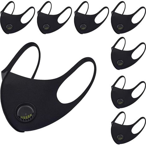 8pcs Breathable Cloth Face Mask, With Air Valve And Ear Loops, Reusable, Soft, Washable, Durable For Public Daily Use, Black, Black (1/5)