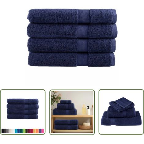 The Living Store Premium-Handtücher SOLUND 4 Stk. Marineblau 100x200 cm 600 g/m² - Baumwolle - Handtücher - Badetücher - Strandtücher - Blau (1/5)