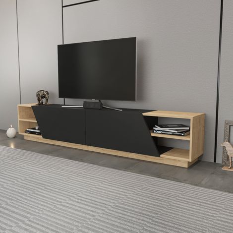 Decorotika Rhodes 240 Cm Meuble TV TV Cabinet TV Console Meuble TV With Two Cabinets And Open Shelves For TVs Up To 106 inches - Anthracite Sapphire Oak (1/4)