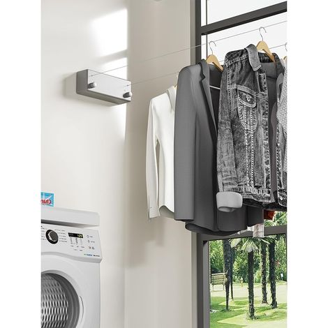 Séchoir à Linge rétractable Invisible à Double Ligne en Aluminium ABS avec Corde réglable pour intérieur hôtel Balcon Salle de Bain 4,2 m (Gris) (1/5)