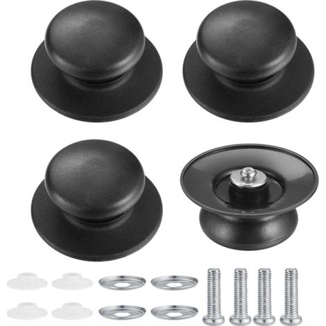Lot de 4 boutons de couvercle de casserole, boutons de couvercle de casserole, boutons de casserole de remplacement universels, capuchons de poignée de remplacement - Noir (1/5)