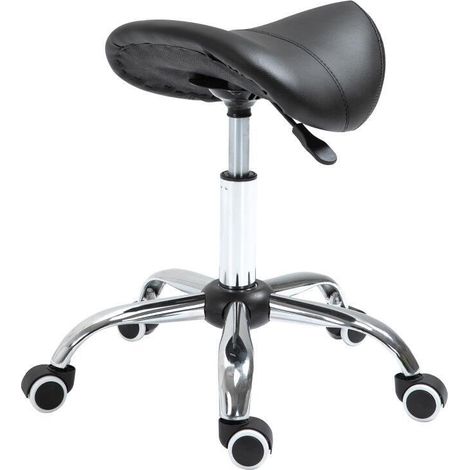 Tabouret-selle roulant pivotant à hauteur ajustable de 49 à 61 cm, couleur noire. Idéal pour bureau, salon, massage et spa (1/5)