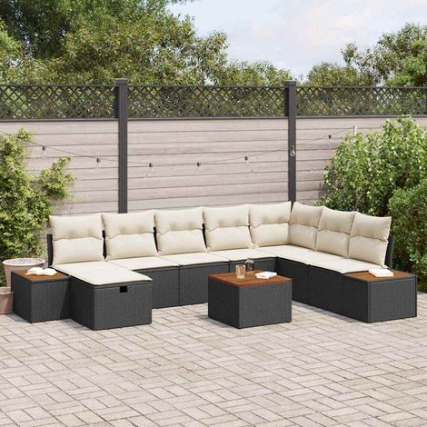 vidaXL Set Divano da Giardino con cuscino 9 pcs Nero Poly Rattan (1/5)