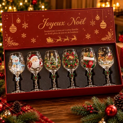 Lot de 6 pièces verres à pied artistiques de Noël transparents en verre borosilicate soufflé pour vin et table de fête – Livraison gratuite