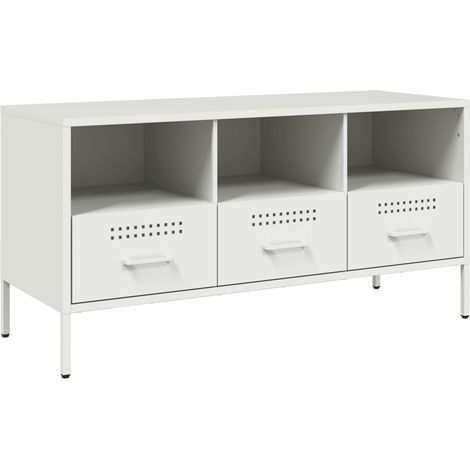 Mobile TV multimediale scaffale per televisione televisore buffet sala da pranzo soggiorno camera da letto 100,5 x 39 x 50,5 cm acciaio bianco 020025541