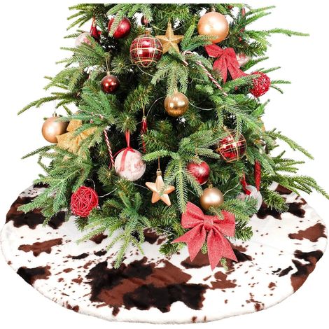 Tapis de sapin de Noël en fausse fourrure à motif vache, pliable, pour sapin artificiel, avec base et support. Décoration de sapin de Noël en fausse fourrure à motif vache. (1/5)