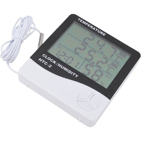 Hygromètre numérique, thermomètre d'ambiance, moniteur d'humidité intérieure, grand écran LCD avec horloge, fonction de mémoire min/max, support pliable, montable au mur, pour maison, bureau, serre, e (1/5)
