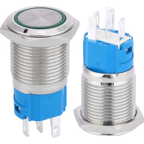 16 mm LED-Drucktaster mit Selbstrückstellfunktion (1 normalerweise offen, 1 normalerweise geschlossen), aus Metall für Fahrzeugmodifikationsarbeiten (grünes Licht, 24 V) (1/5)