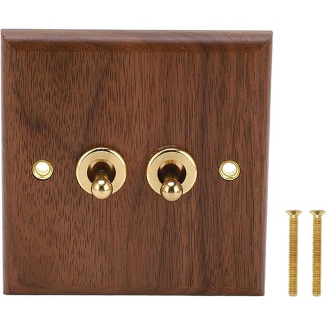 Double Interrupteur à Bascule Variateur de Lumière Rétro en Bois de Noyer Outils de Réparation de Panneau de Montage Mural avec Vis en Laiton pour Lampes Torchère au Sol (1/5)