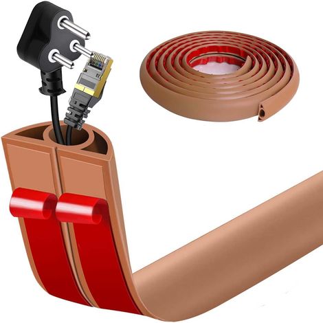 Goulotte de Câble au Sol Auto-Adhésive Passage de Câbles Plat Flexible Protection Anti-Trébuchement pour Bureau Maison Brun 2cm x 3m (1/5)