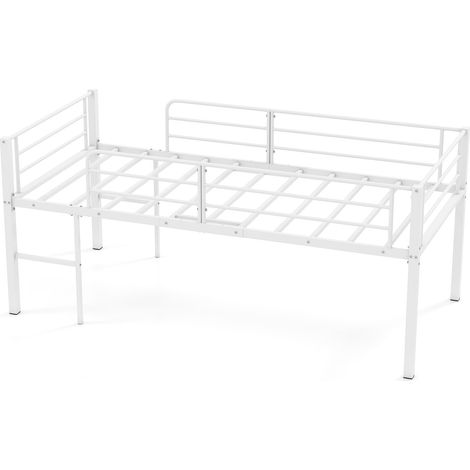 Struttura per letto in metallo a soppalco basso con sponde di sicurezza e 2 scale (1/5)