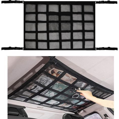 Filet de rangement pour toit de voiture – Polyester noir 90 x 65 cm – 9 sangles de renforcement – Compatible voitures et camionnettes (1/5)