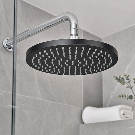 Pommeau de douche mural en acier inoxydable 304, tête de douche ronde 20cm effet pluie, finition noir étoilé, interface universelle G1/2