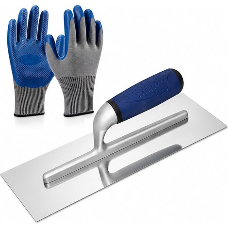 Truelle Platoir à Lisser Inox 120 x 300 mm, Truelle de Lissage Acier Inoxydable avec Poignée Ergonomique Antidérapante, Taloche Enduit pour Plâtre, Mortier, Ciment, Mastic, + Gants (1/5)
