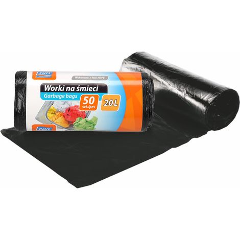 Sacchi per rifiuti in HDPE da 20 litri, 50 pezzi, neri
