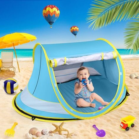 Tenda da spiaggia per neonati, grande tenda da spiaggia pop-up, tenda da viaggio portatile per neonati con zanzariera, tenda da gioco interna per neonati, tenda parasole con U (1/5)