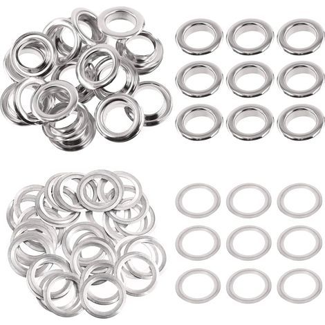 100 - Œillets Métalliques - Rondelles Acier - Réparation Toile Cuir Rideaux - Bricolage Chaussures Tentes - Argent - 17 mm (1/5)