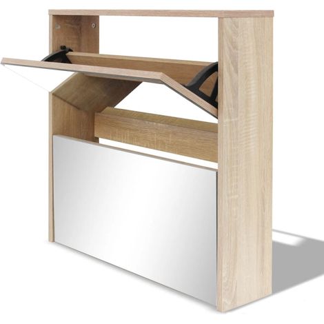 Meuble à chaussures 2 étages avec miroir 63 x 17 x 67 cm Chêne marron