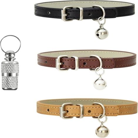 Collier Pour Chat - En Cuir PU Avec Boucle Métallique Et Clochette - Réglable Pour Animaux Domestiques - Lot De 3 (1/5)