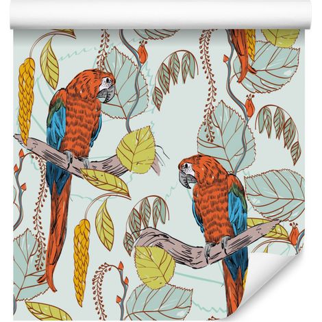 Carta da parati con bellissimi pappagalli colorati per soggiorno e camera da letto 50x1000 cm (1/5)