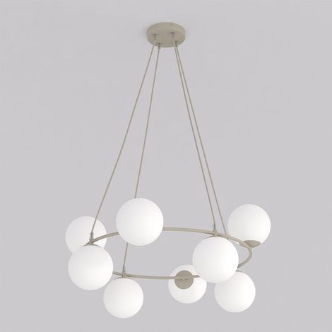 Lampada a sospensione Azura in acciaio beige e vetro opalino