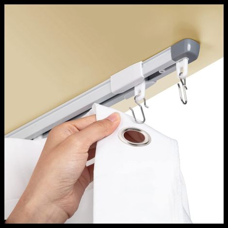 Vorhangschienen-Set aus Aluminiumlegierung, Schiebevorhangschiene, Hakenmontage, geräuschlose, gerade Vorhangschiene, oben montierte Teleskopvorhangschiene (1/5)