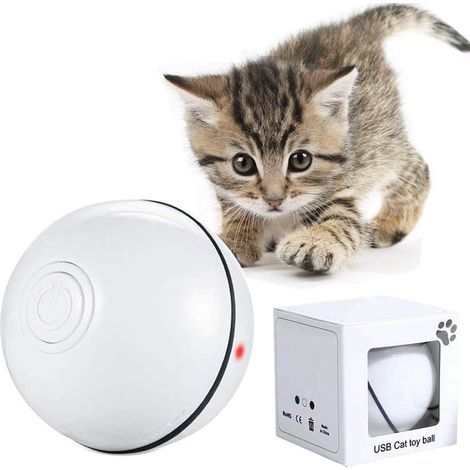 Jouet Interactif pour Chat, Boule Auto-Rotative à 360 Degrés, Chargement USB Jouet Exercice à LED, Balles Interactives Automatiques Rotatives pour Chatons de Chaton Prenant et Amusant (Blanc)-Fei Yu (1/5)