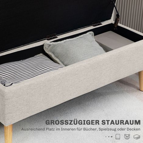 Banquette de rangement avec coffre, capacité jusqu'à 220 kg, aspect lin, 110x39x45 cm, beige (1/5)