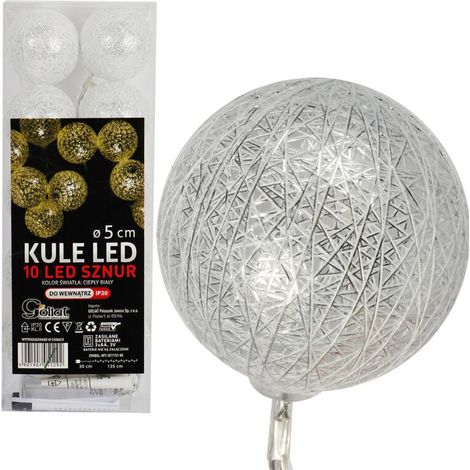 Luci decorative a LED bianche in batuffoli di cotone, 10 pezzi - Batuffoli di cotone, a batteria (1/4)