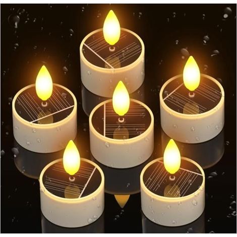 6 bougies solaires LED d'extérieur étanches avec capteur de lumière du crépuscule à l'aube, piles rechargeables,bougies (1/5)