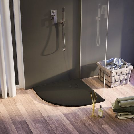 Piatto doccia 80x80 cm semicircolare colore nero effetto pietra Samos